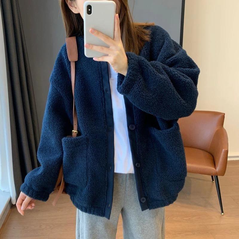 Women's Oversized Fleece Button Cardigan Loose Long Sleeve Casual Warm Outerwear Autumn Winter Top