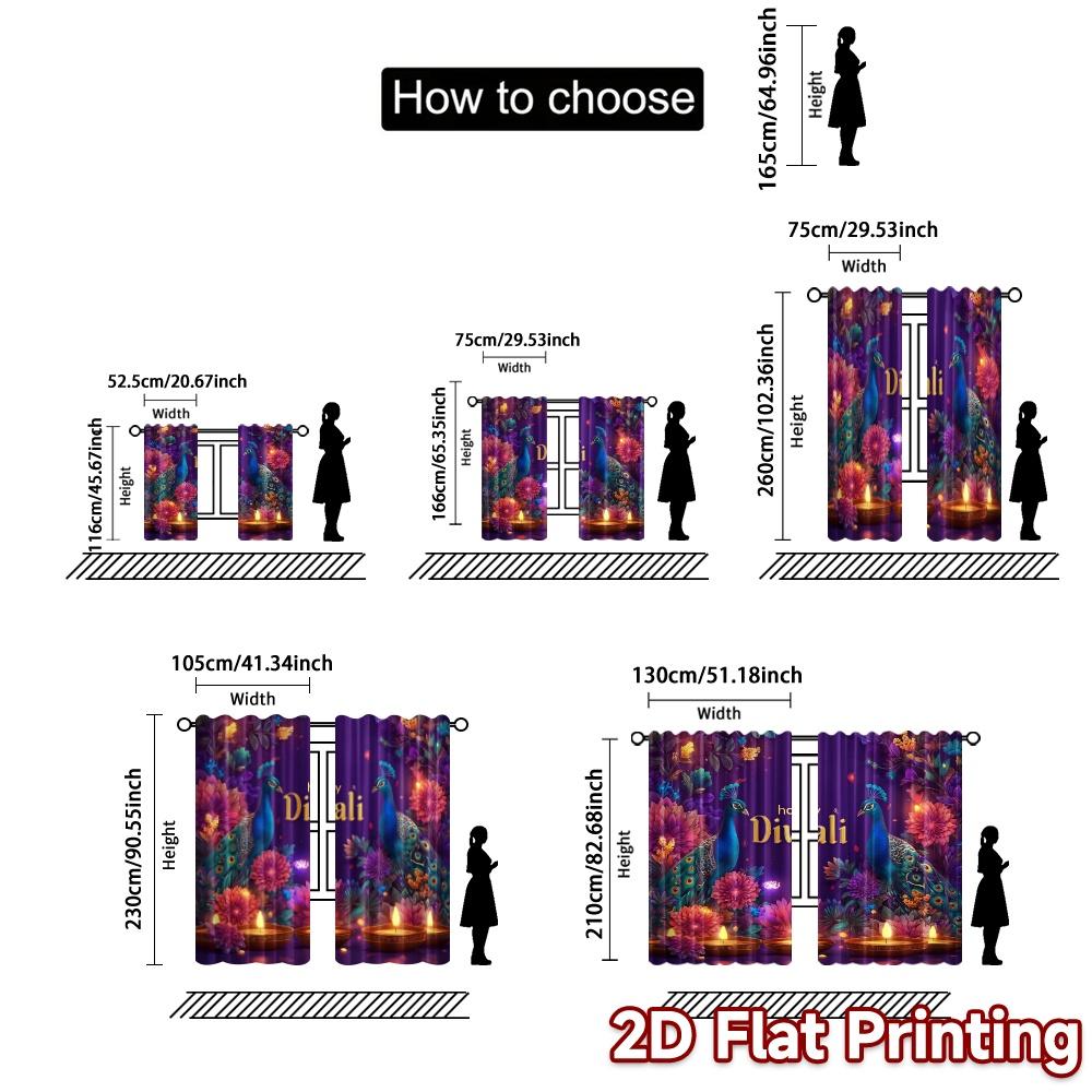 2pcs   2D FLAT PRINTING Curtains (Without Rod) DiwaliPeacocks Pattern Chic Curtains Durable 100% Polyester Fabric Curtains