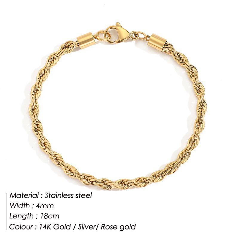 Gold-Plated Twisted Chain Bracelet: Stainless Steel Hip-Hop Punk Jewelry for Women