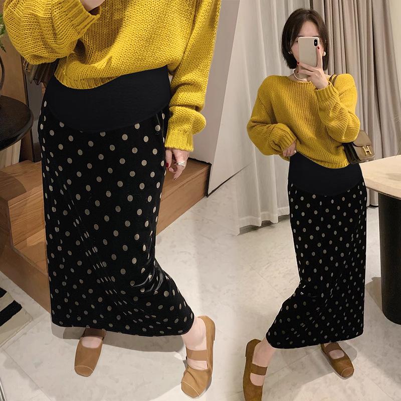 French Retro Velvet Polka Dot Skirt with Back Slit - Autumn/Winter XL