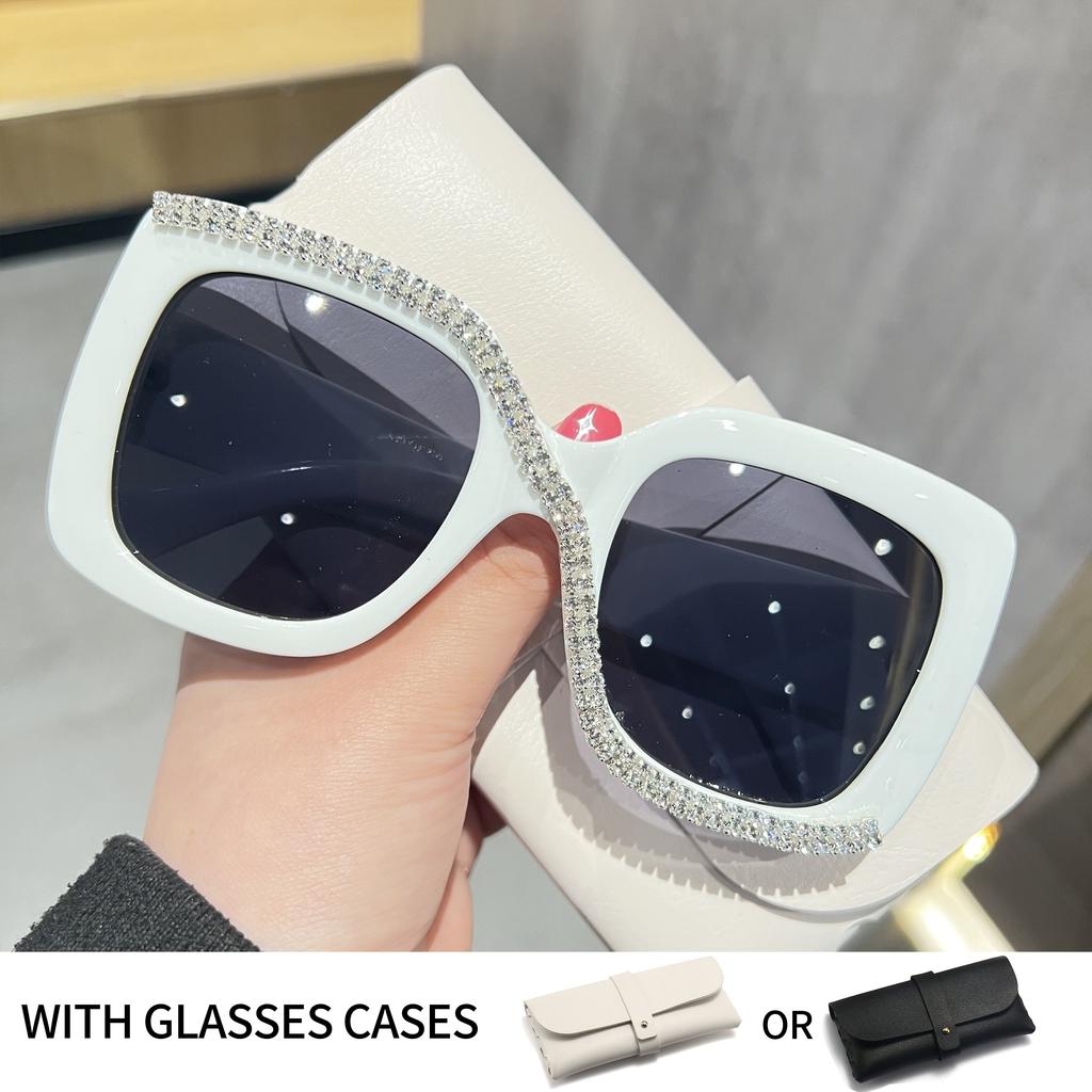 Verziert Rechteckig mit Funkelndem Rahmen Modisch Flache Lichtfilternde Gläser Inklusive Mikrofasertuch für Damen & Herren