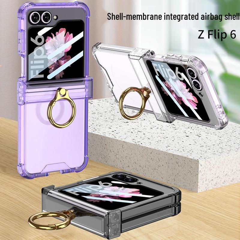 Samsung Galaxy Z Flip 6 Case: Airbag Shaft, All-Inclusive Shell, Transparent Film, Ring Holder