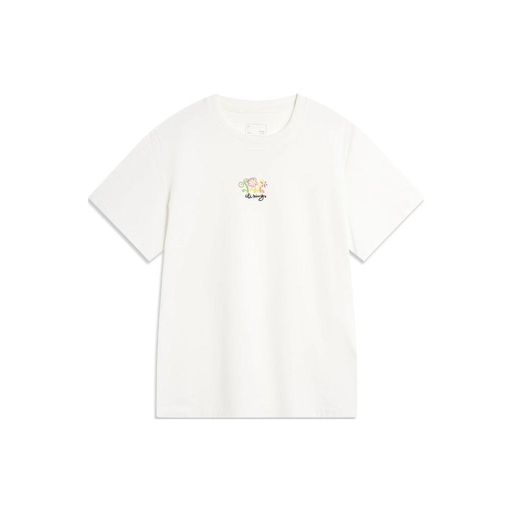 Li Ning Sports Trend Series Graphic Print Casual Slim Fit Short Sleeve T-Shirt Women T-Shirts Off-White AHSU330-1