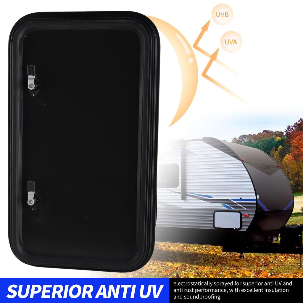 RV Storage Hatch RV Storage Hatch with Lock and Key Heavy Duty  Rounded Corner Black UV Proof Baggage Door for  Camper Van