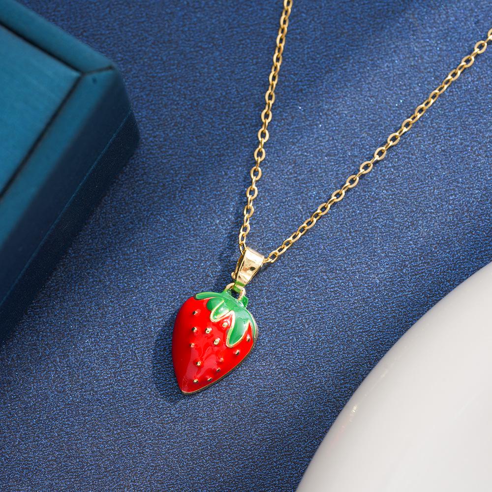 Fresh Pastoral Summer Fruit Heart Necklace for Women, Versatile Titanium Steel Clavicle Chain