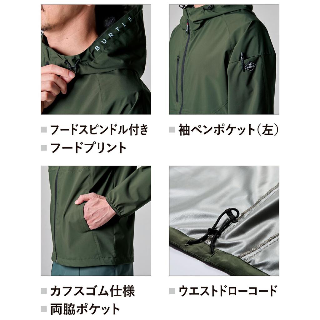 BURTLE Hoodie Size and Includes BURTLE Pro Uni Mills Size L Jacket, 480, Stretch, Water-Repellent, Windproof, Workwear, Stylish, Fall/Winter, Men's