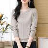 Thin knitted sweater women's spring pullover loose version fashion mother temperament hollow round neck long sleeve top women's front shoulder