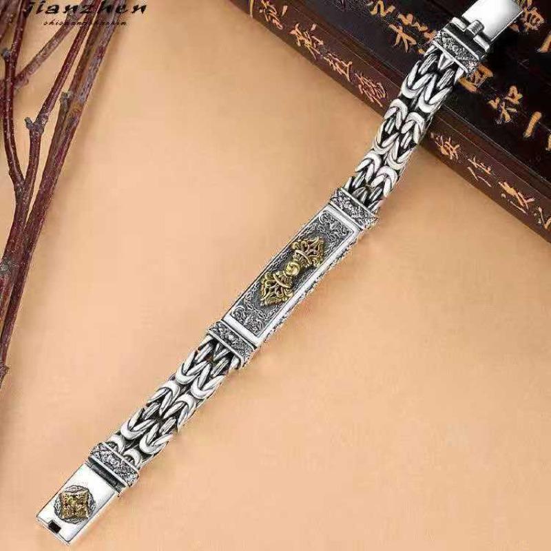Bracelet Homme Argent Tide Bijoux de Main Vajra Pilou Motif de Sécurité Chaîne Bracelet Exquis