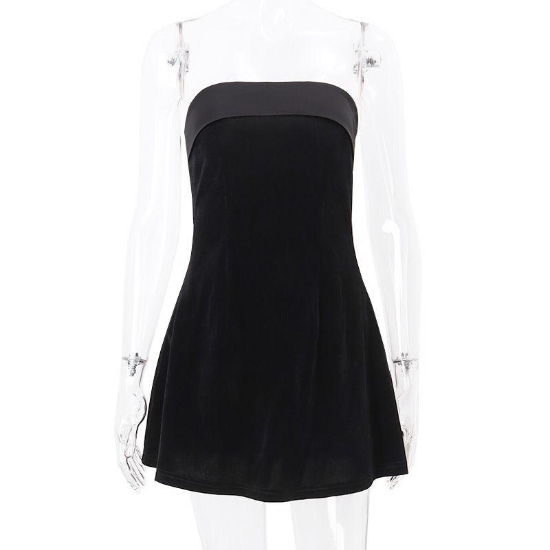 

Fashion Style Ins New Arrival Fashion Sexy off-Neck Low-Cut Skirt Sexy Backless Tube Top Elegant Dress Women Black S