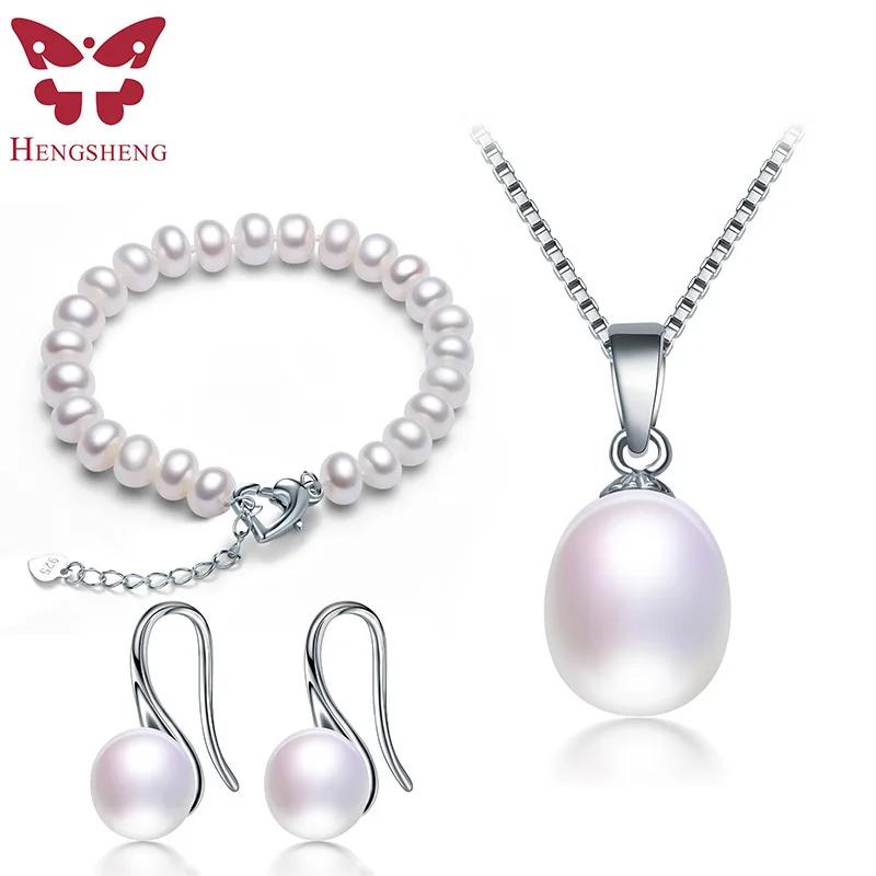 Hot Sale 925 Sterling Silver Women Jewelry Set,Pendants&Earrings&Bracelet,Natural Freshwater Pearl,Bread Round Shape 2019 фиолетовый