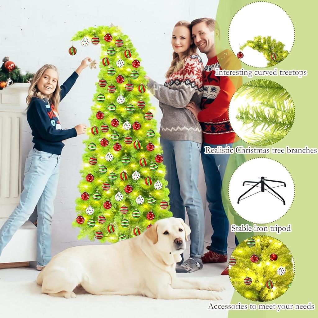 Lime Green Artificial Christmas Tree with LED Lights, 5FT Flexible Branches & Tree Skirt, Indoor Outdoor Holiday Decor