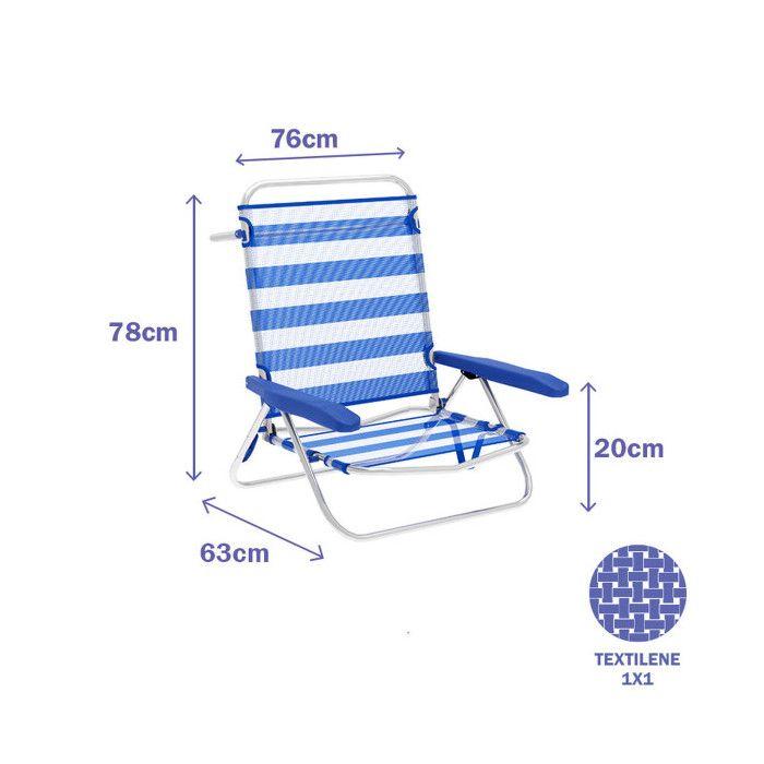 Marbueno Klappstuhl 5 Positionen Aluminium Blau und Weiß gestreift Strand und Pool 63X76X78 cm 10314