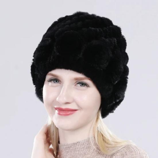 Hot Sell Women Winter Knitted Real Rex Rabbit Fur Hat Fluffy Natural Rex Rabbit Fur Cap Lady Good Elastic Genuine Fur Hats