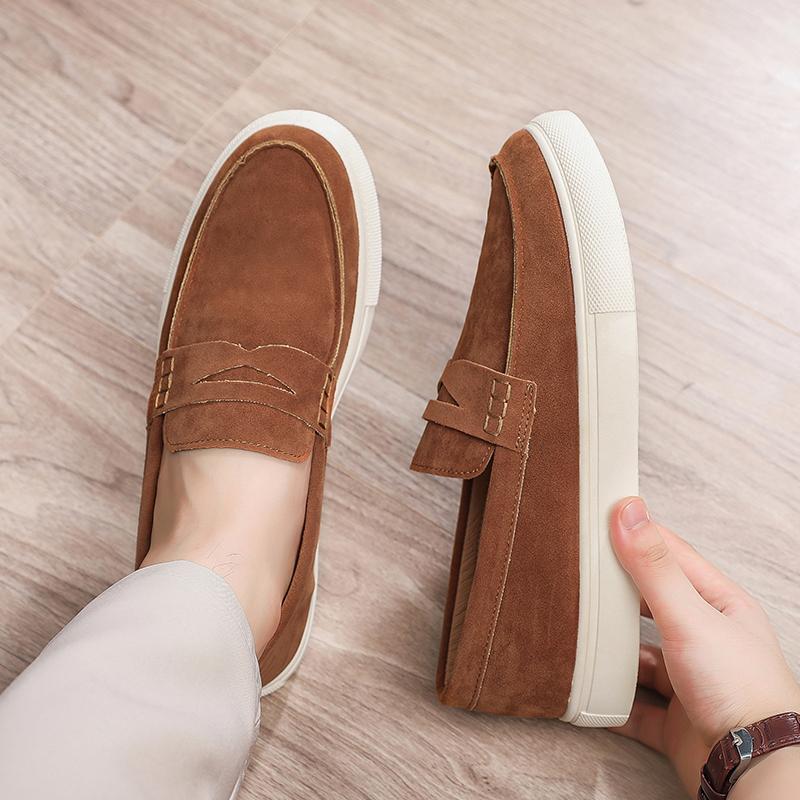 Suede Leather Men Loafers Fashion Comfortable Casual Shoes Breathable Slip On Walking Shoes Platform Lightweight Work Shoes