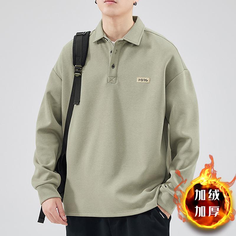Herbst und Winter Herren Poloshirt Revers Pullover Amerikanische Trendmarke Samt Verdicktes Langarmkragen T-Shirt