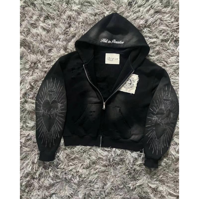 American New Fashion Oversized Pattern Printed Zipper Hooded Sweater Men Gothic Harajuku Hip Hop Popular Couple Hoodies
