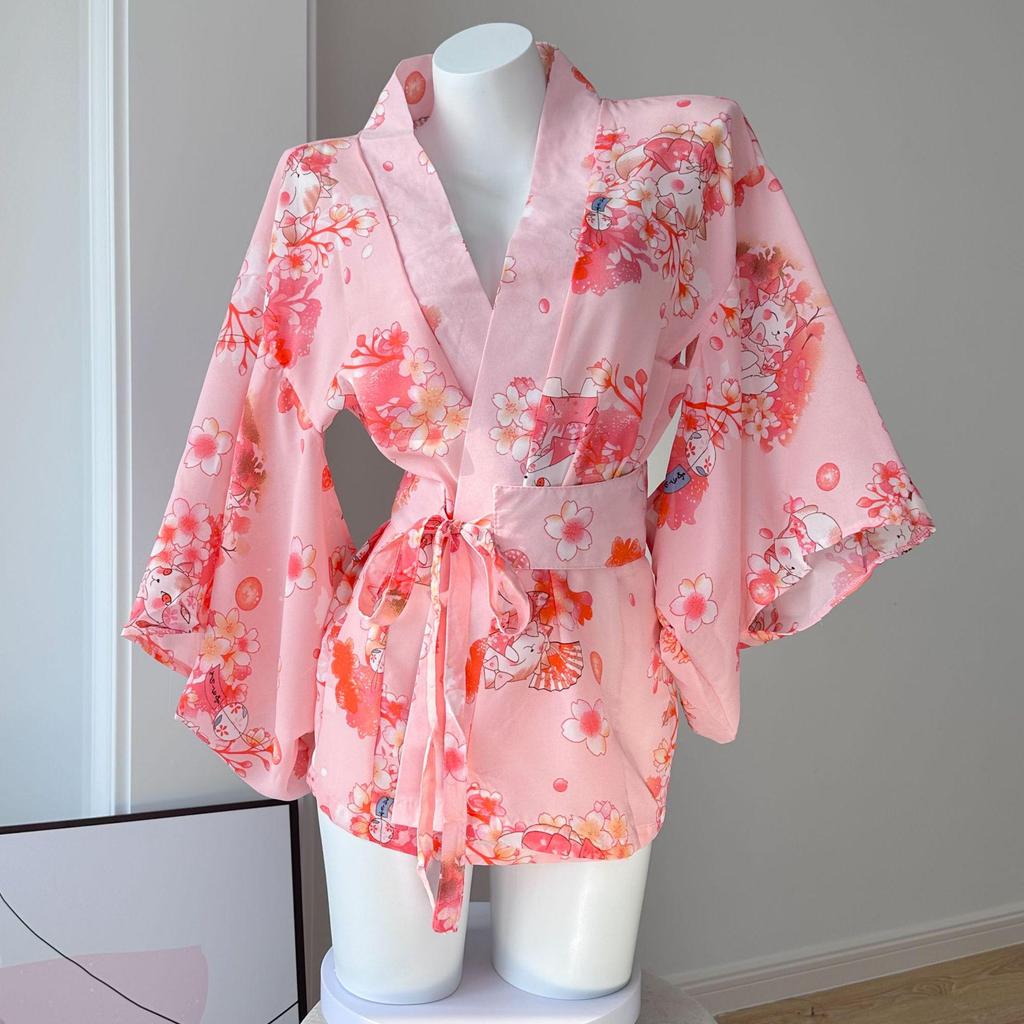 Elegant Sakura Yukata Kimono Bathrobe: Large Pajamas, Cozy Nightdress, Sexy Lingerie