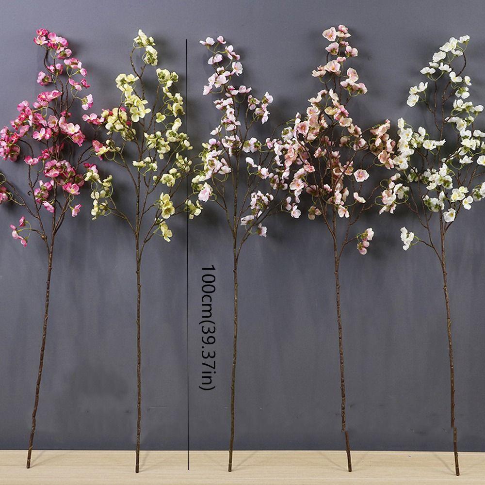 Plastic Silk Cherry Blossom Branch Real Touch Fake Flower  Valentine's Day Gift