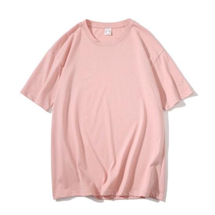 Plus Size Casual Summer Top Unisex Solid Color Short Sleeve O Neck Base Shirt XL розовый