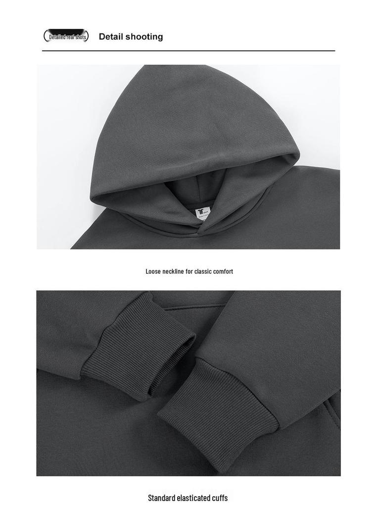 Retro Heavyweight 480g Hooded Sweatshirt - Thick Fleece Drop Shoulder Pullover for Men and Women