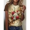 Summer Women's 3D Floral Print Crew Neck T-shirt Is Fashionable, Versatile, Trendy, Casual, and Breathable