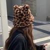 Sombrero de Pescador Orejas de Oso Bola de Felpa Engrosada Otoño Invierno Leopardo Bola de Felpa Gorro Cubeta para Exteriores