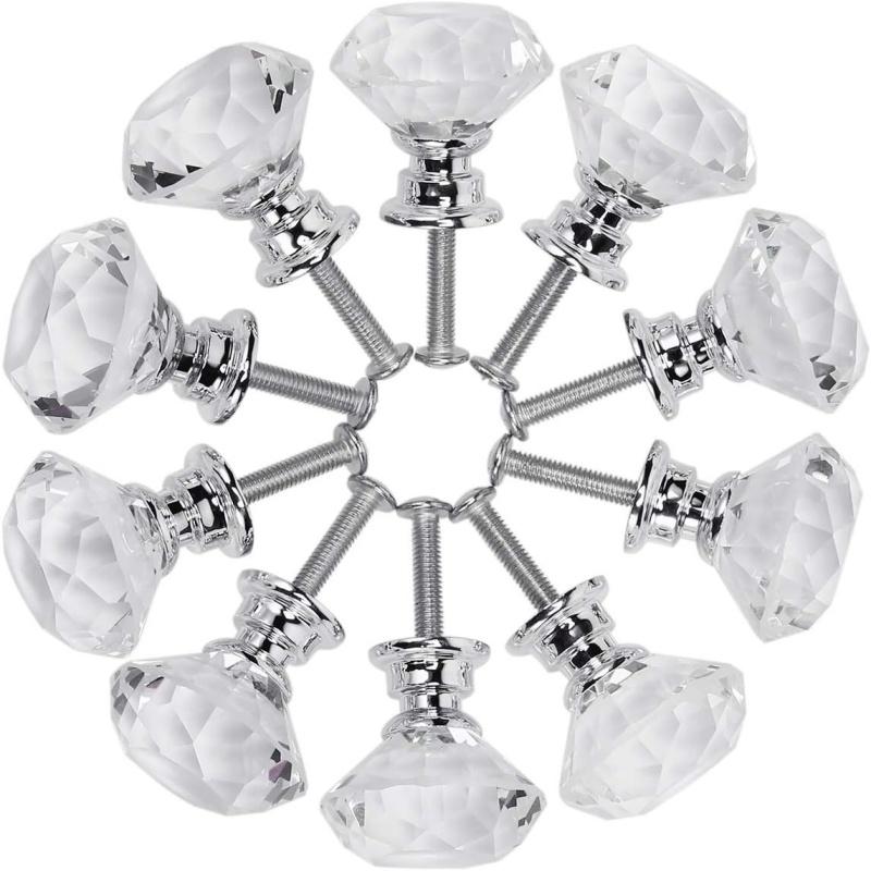 10pcs/pack Clear Crystal Cabinet Knobs,30mm Diamond Shape Pulls for Dresser & Drawer,Kitchen Bathroom Cabinets Handles Hardware