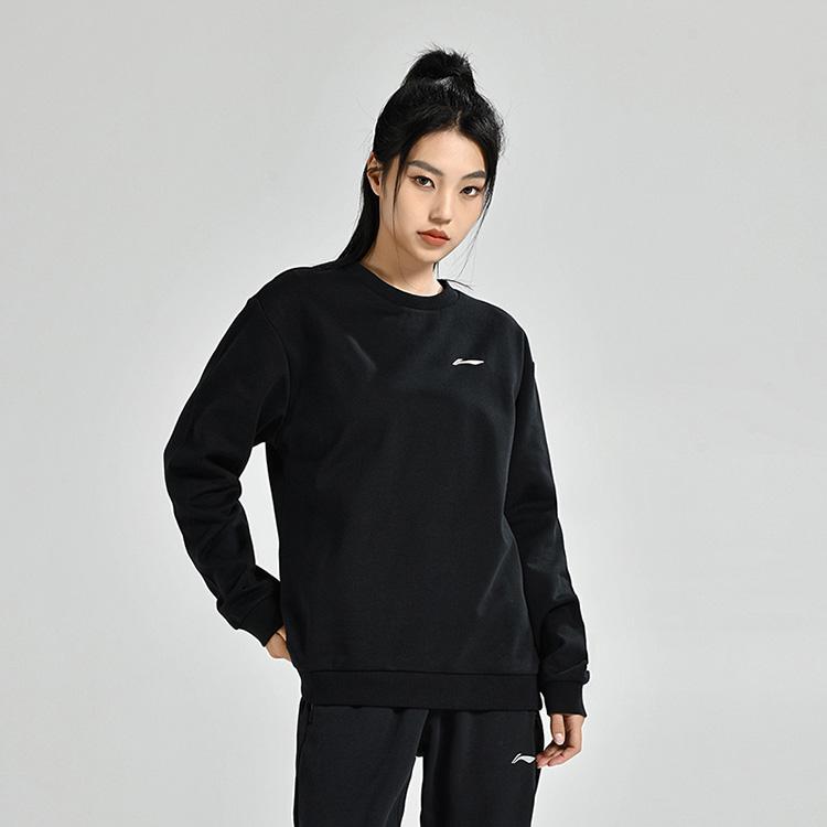 Li Ning Solid Color Loose Fit Drop Shoulder Pullover Long Sleeve Sweatshirt Unisex Sweatshirt Black AWDUG77-1