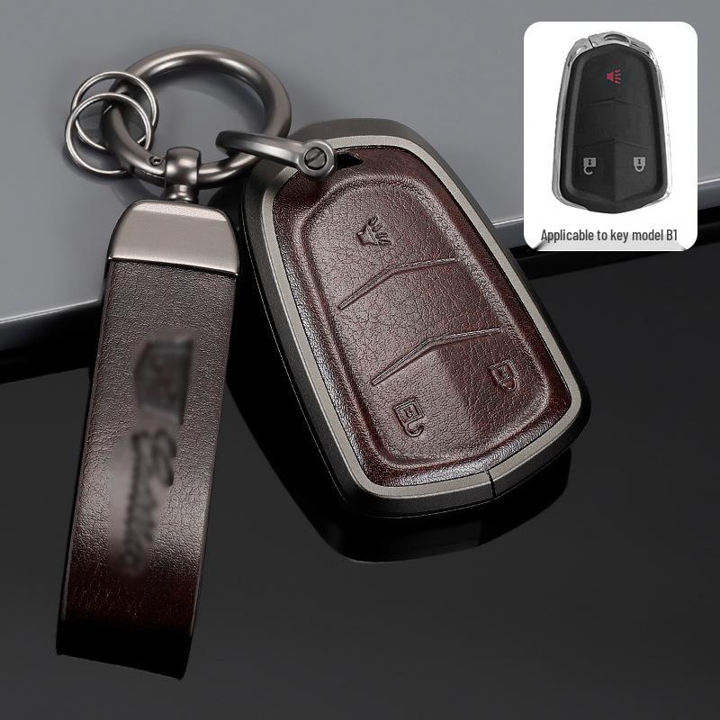 Genuine Leather Key Case for Cadillac XT5, CT5, XTS Key Fob - Unisex Design with Buckle