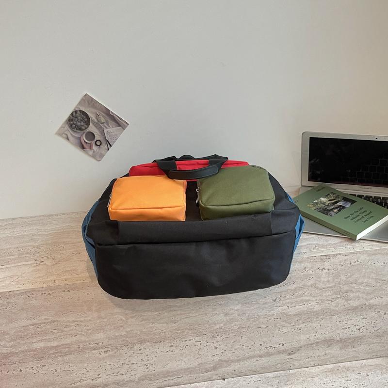 Color Contrast Backpack Women's Large Capacity Commuter Handbag Multi-Functional Plaid Tote Bag