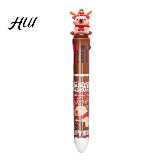 Colorful Retractable Pen Christmas Capybara Ballpoint 10 Color Cartoon Smooth Elk Snowmen Tree Multi-color Writing Festive Stationery Gift for