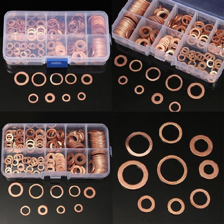 Copper Flat Washers Assortment Kit, 200Pcs Copper Sealing Washers Assortment Set, 9Size