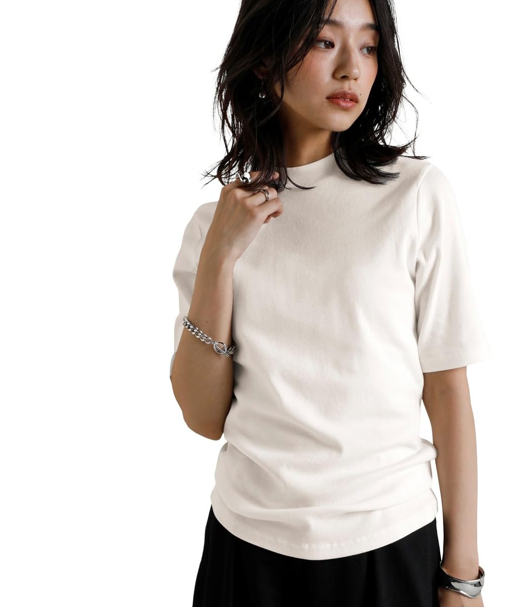 

и хлопок фрезерование петит 3L [Nissen] Женские футболки футболки скроенные и сшитые, устойчивые к УФ-лучам, 100% материал, с высоким воротником, футболка с рукавом 5/8, молочно-белый,