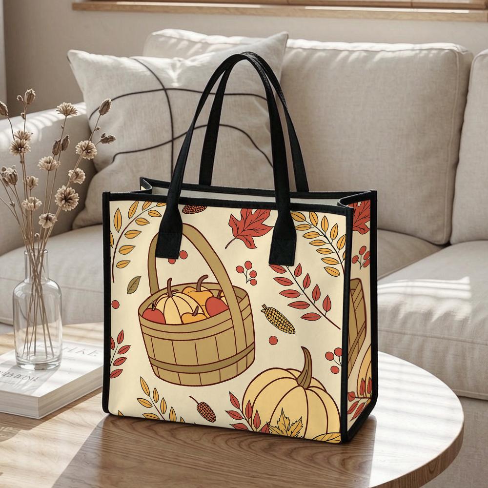 Autumn Pumpkin Pattern Tote Bag Fashion Portable Large Capacity Casual Shopping Canvas Handbag