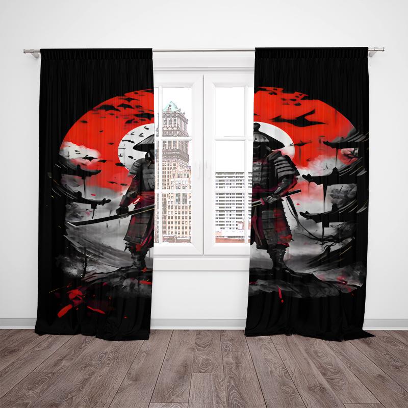 2pcs- Anime Post-apocalypte Samurai Polyester curtains, pole bag curtains 42*84, bedroom, living room, home room decoration