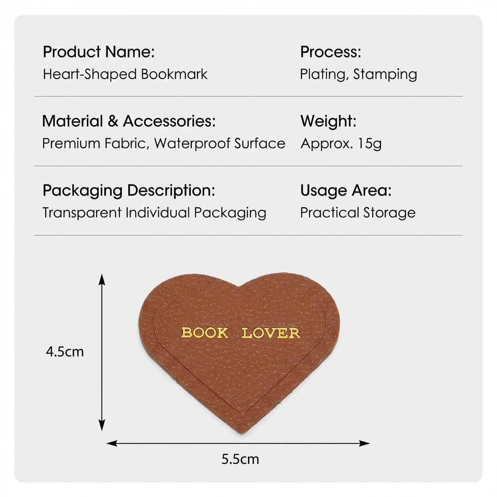 New Heart Shaped Premium PU Leather Bookmark Portable Page Clip For Book Lovers Office School Supplies Stationery Gift