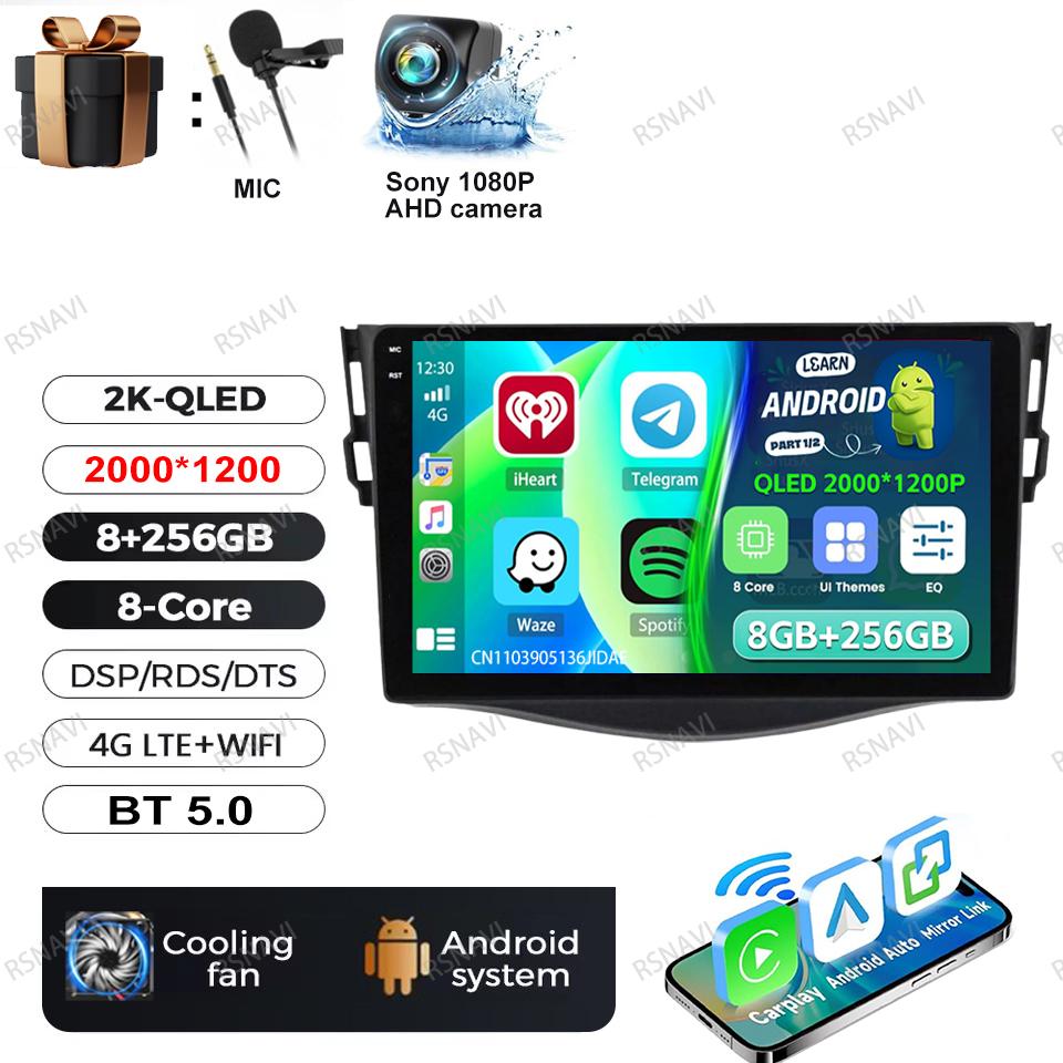 Car Radio Android 16 For Toyota RAV4 Rav 4 2005-2013 DVD Viedo Player DSP 5G WIFI Wireless Carplay Auto Multimedia QLED Qualcomm