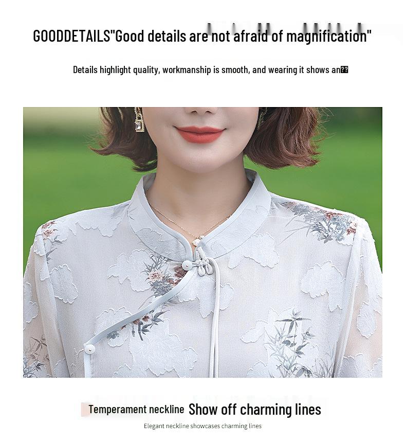 Elegant Chinese-Style Chiffon Blouse for Middle-Aged and Elderly Women - Summer Fashion