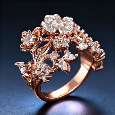 Huitan Aesthetic Two Tone Flowers Rings for Women Wedding Party Romantic Floral Design Female Ring Gift Creative Trendy