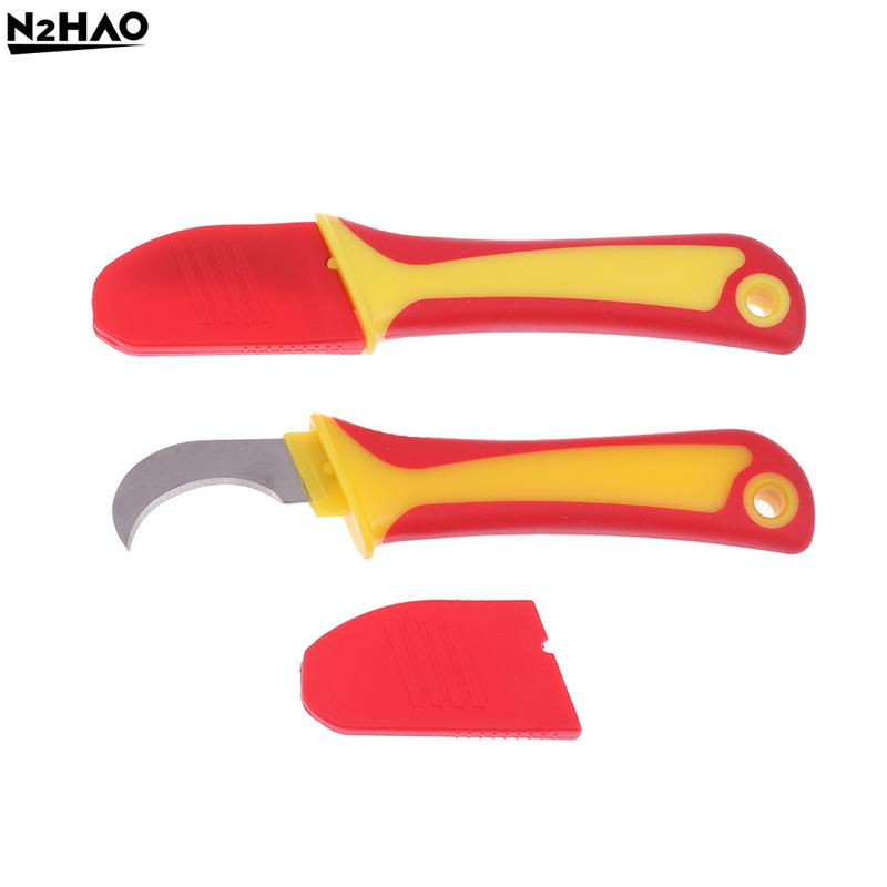 Rubber Hand Tool Insulated Knife Electricians Wire Stripper Cable Stripping Snips Straight Curved Blade Rubber Handle Peeling