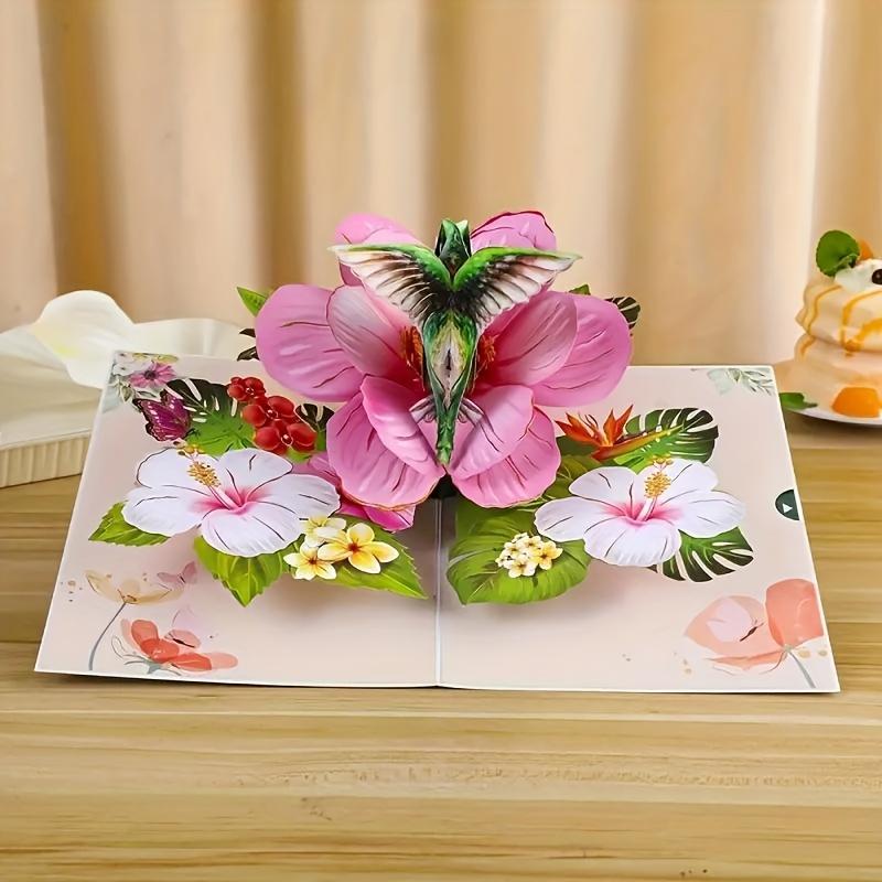 3D Exquisite Hummingbird Flower Greeting Card Holiday Wishes Birthday Parties Anniversary Celebration Cards Blessing MessageCard