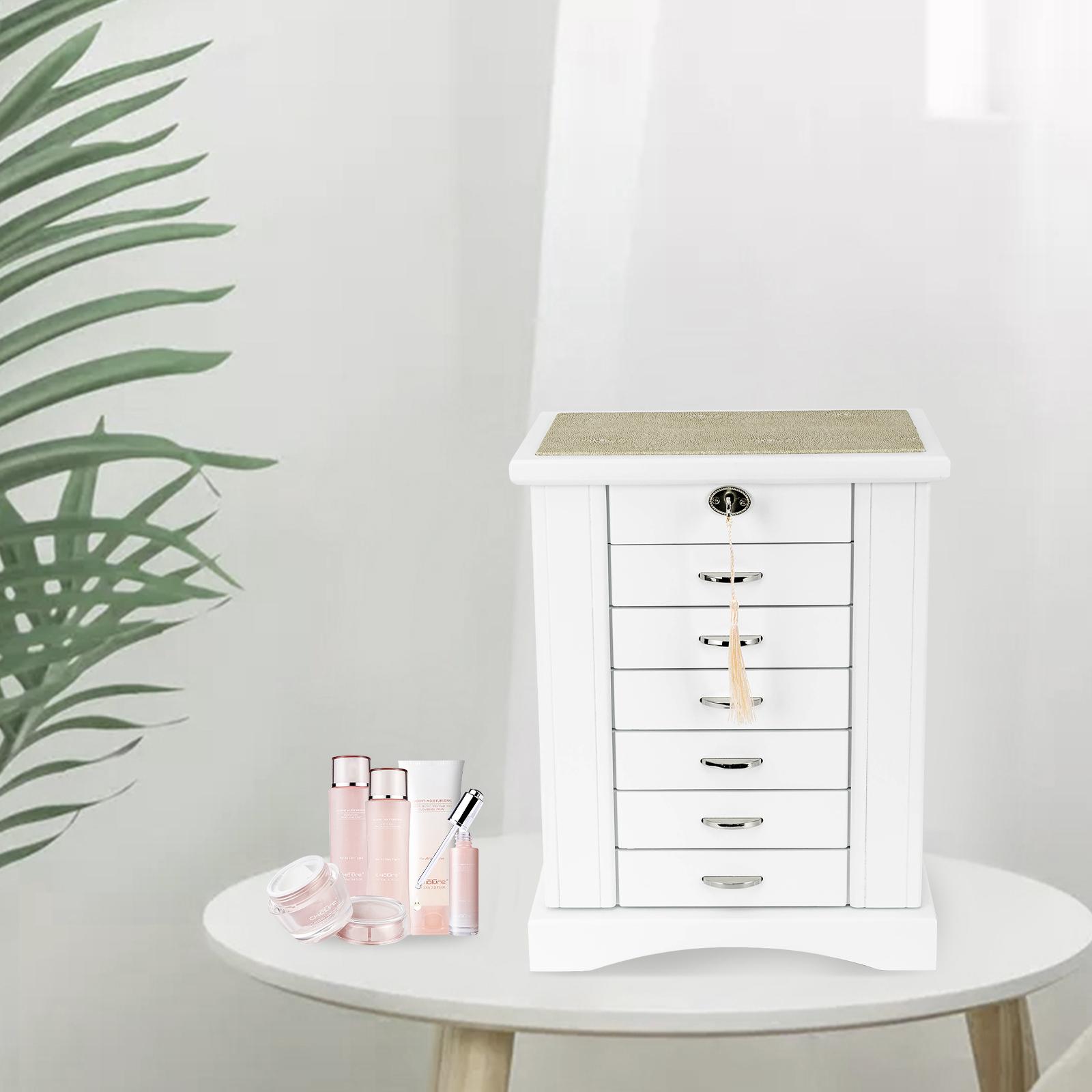 7-слойная шкатулка-органайзер для украшений с замком, белая ретро прямоугольная шкатулка для хранения украшений, многоярусная шкатулка для украшений