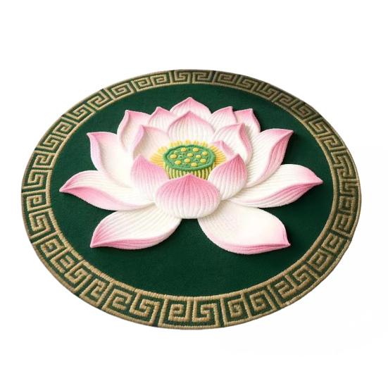 Lotus Flower Floor Mat Round Living Room Rug Lotus Pattern Carpet with Non-Slip Backing for Home Office Bedroom Kitchen