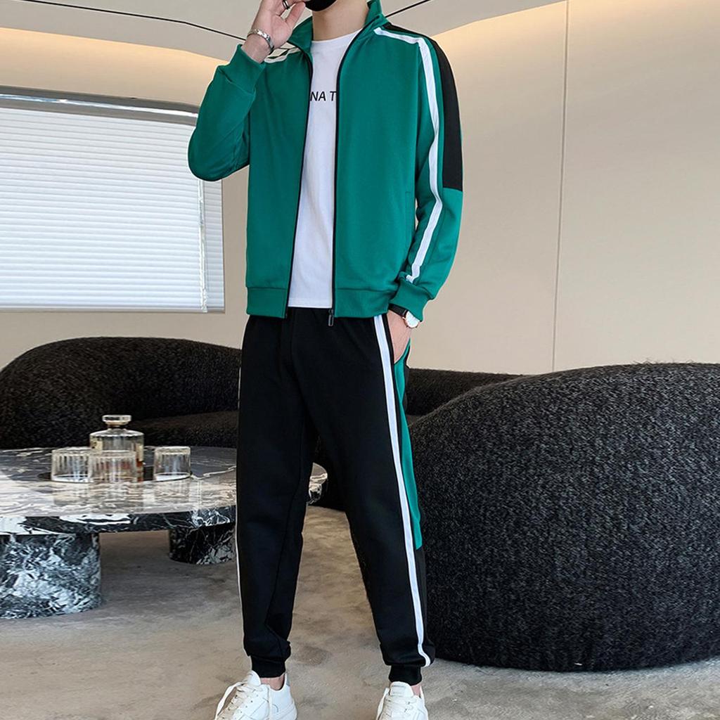 Fashion Korean Version Men's Patchwork Zippered Sportswear+Pants Set  New Spring Autumn Casual Jogging Fitness Two-Piece Set