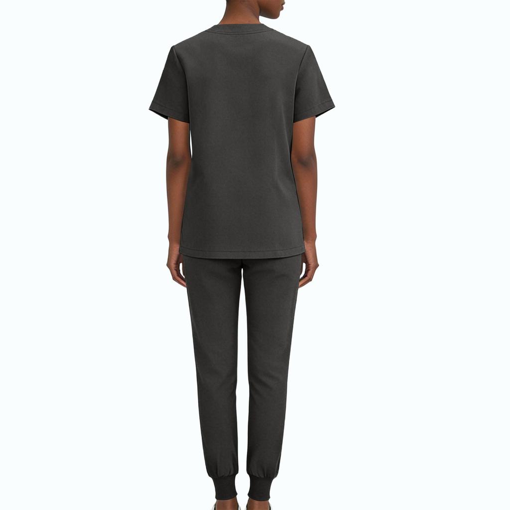 Women's Short Sleeved Color Round Neck Pocket Top Pants Work Clothes Two Piece Set