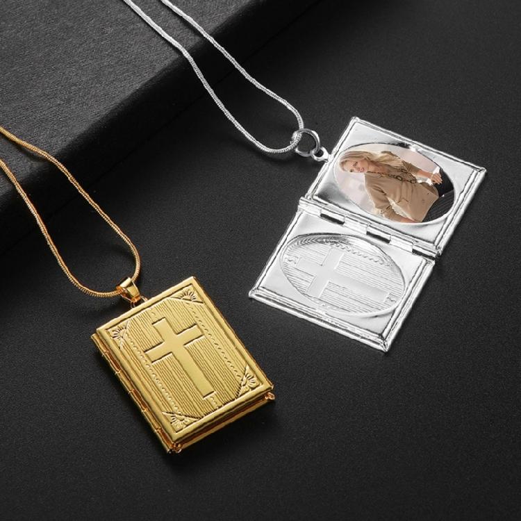 Necklace Pendant Hinged Book Cross Charm Necklace Religious Gifts for Women Girl