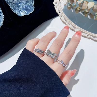 Ring Star Moon Double Cross Opening Single Ring European and American Net Red Ins Cold Wind Simple Single Ring Female Index Finger Ring