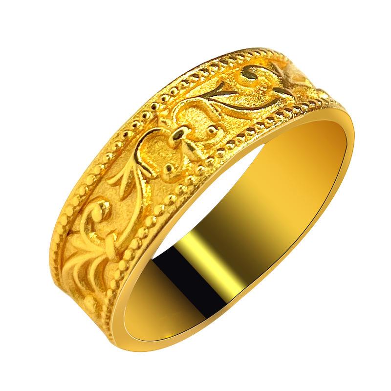 Luxury 24K 9999 Pure Gold Real Gold Men's and Women's Auspicious Ancient Pattern Ring