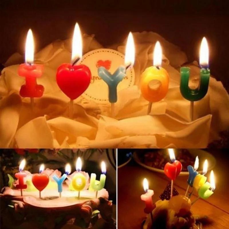I Love You Letter Happy Birthday Candles Novelty Anniversary Wedding Romantic Toothpick Cake Candles Party Decor Candles