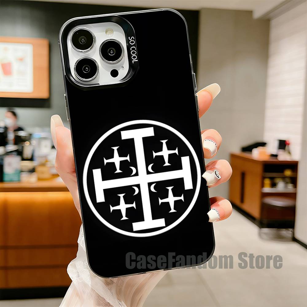 

Jerusalem Cross For iPhone 17,16,15,14,13,12,11,Pro,MAX,Plus Black Shockproof Candy Matte Cover iPhone17Air